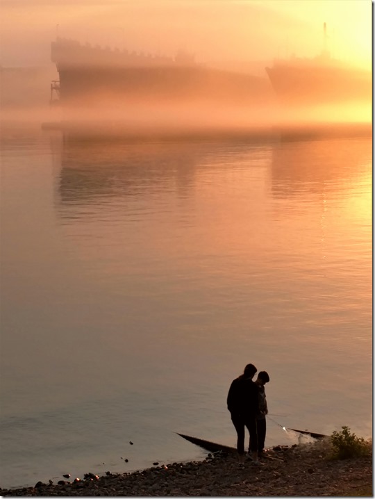 Kris and Kee on the shore with fireworks 7.4.18