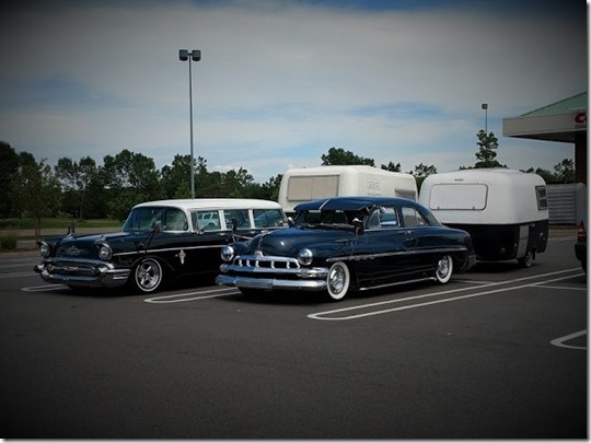 Old Cars towing Old Camper Costco Pking Lot 7.18